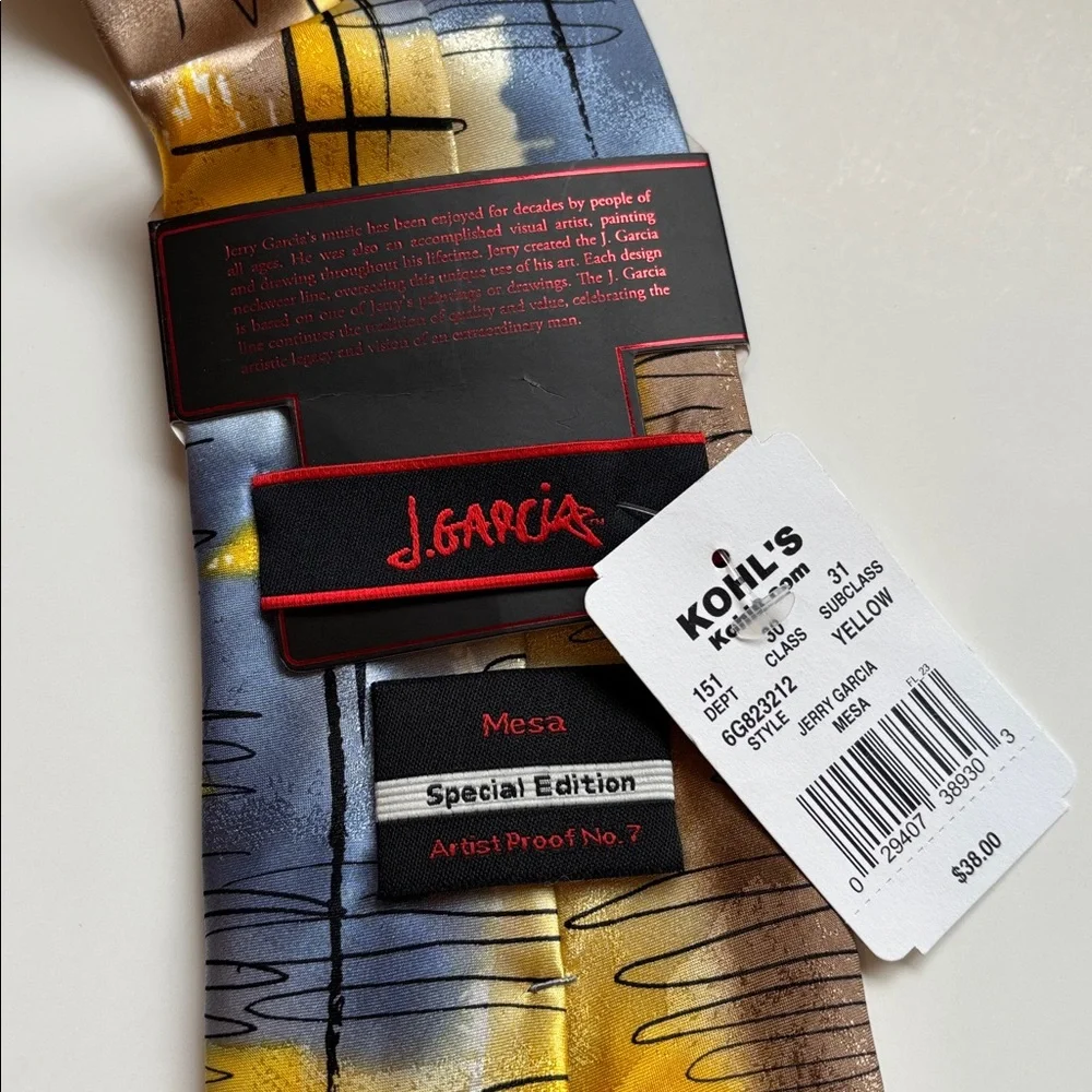 J. Garcia Neck Tie Mesa Special Edition Artist Proof‎ 7 Gift Silk Yellow Blue